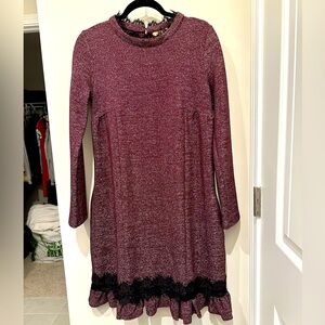 Sparkly Maroon Midi Dress w Long Sleeve